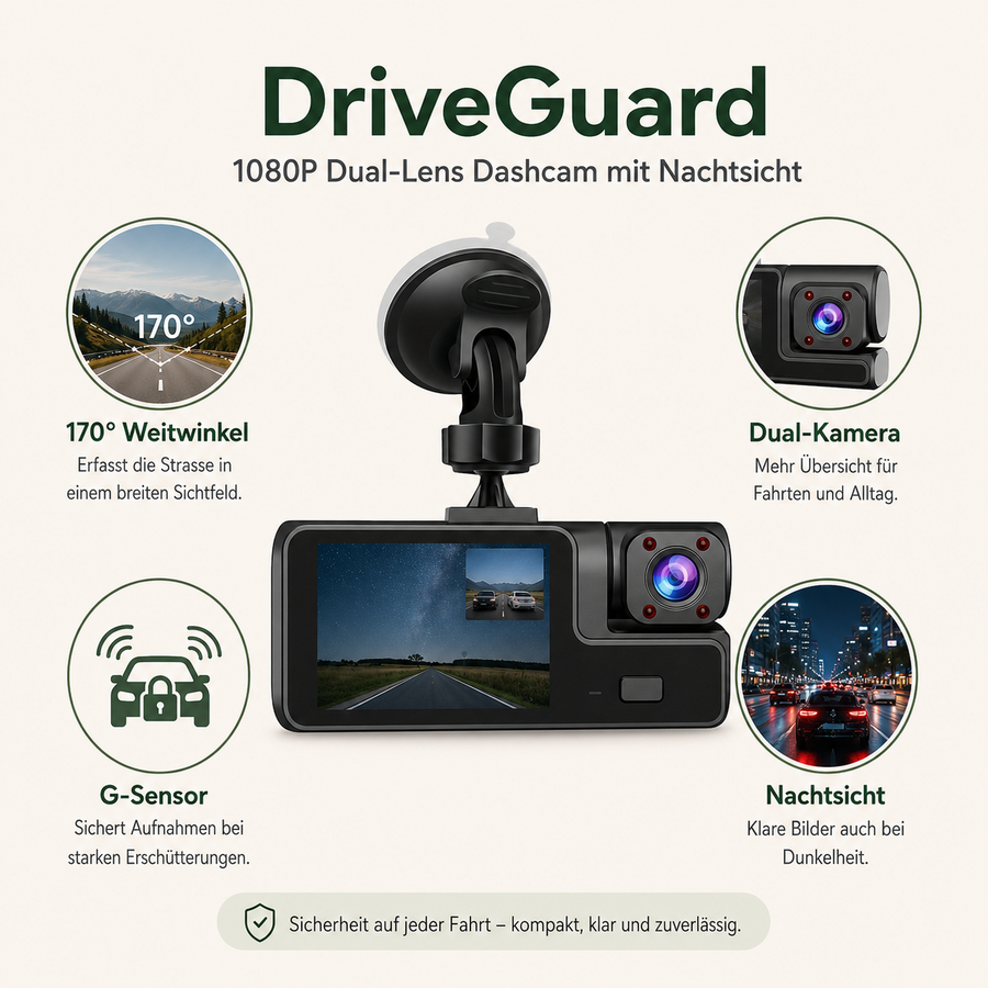 EVRILO DriveGuard – 1080P Dashcam mit Nachtsicht & G-Sensor