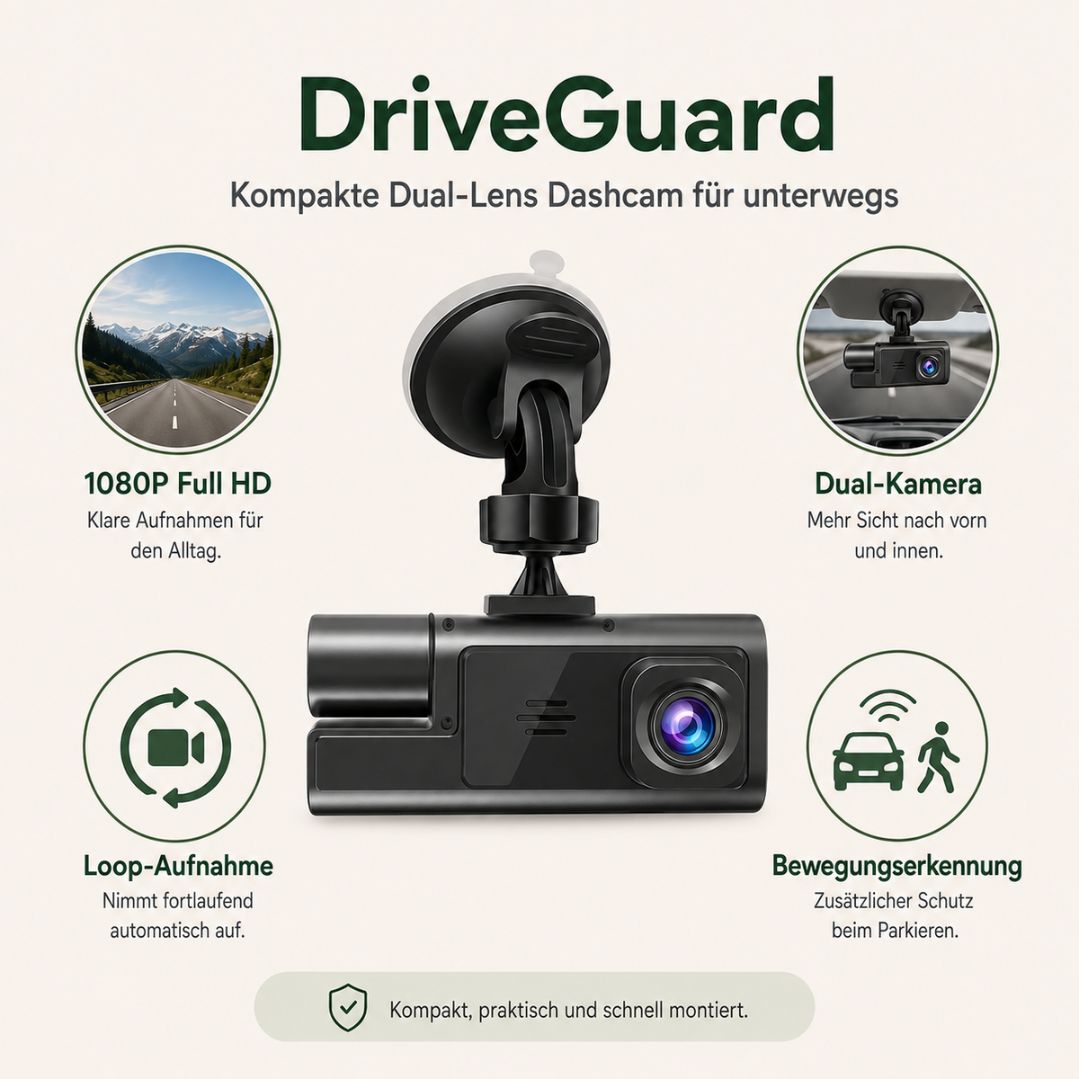 EVRILO DriveGuard – 1080P Dashcam mit Nachtsicht & G-Sensor