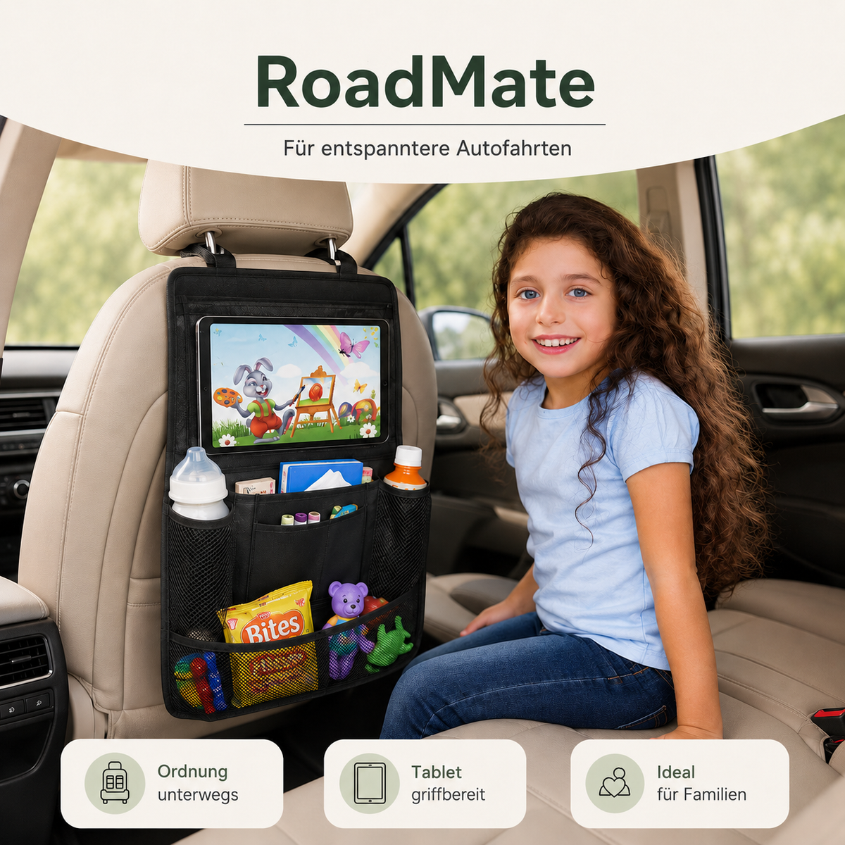 EVRILO RoadMate – Rücksitz-Organizer mit Tabletfach