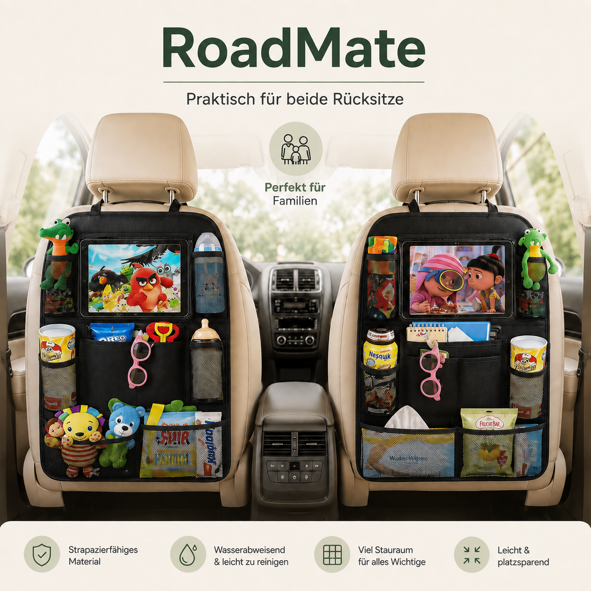 EVRILO RoadMate – Rücksitz-Organizer mit Tabletfach