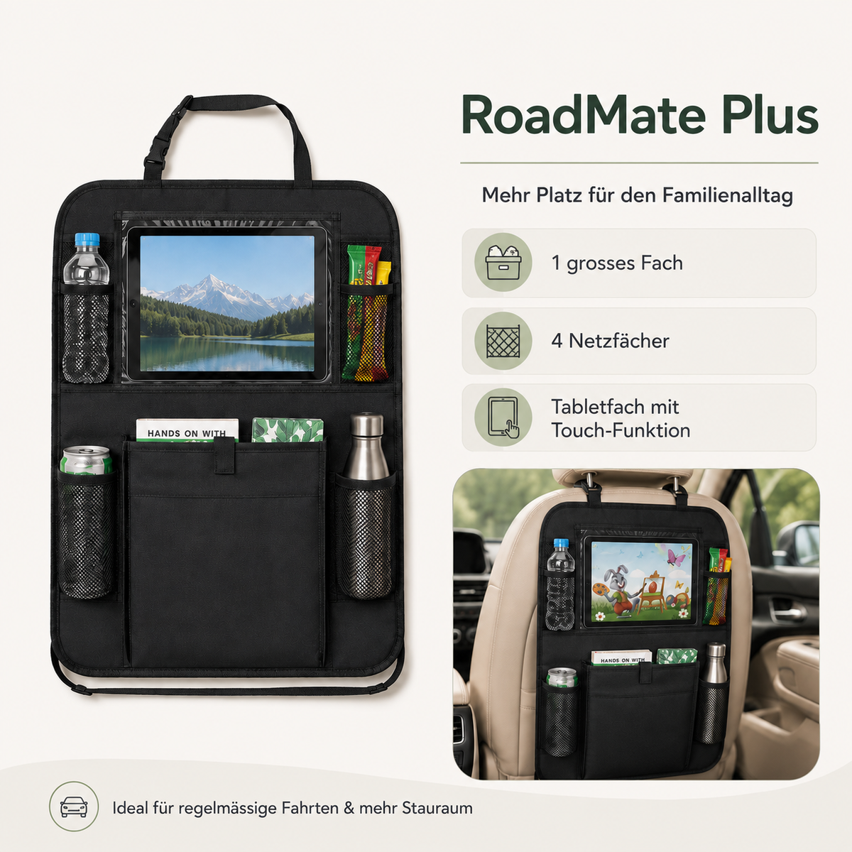 EVRILO RoadMate – Rücksitz-Organizer mit Tabletfach