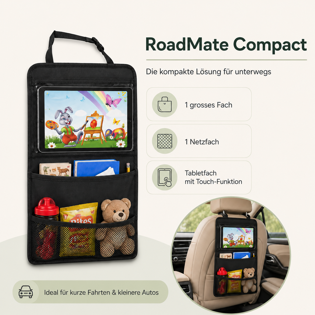 EVRILO RoadMate – Rücksitz-Organizer mit Tabletfach