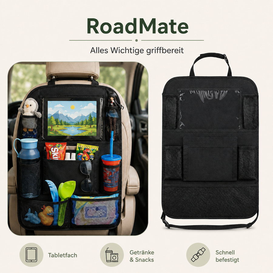 EVRILO RoadMate – Rücksitz-Organizer mit Tabletfach