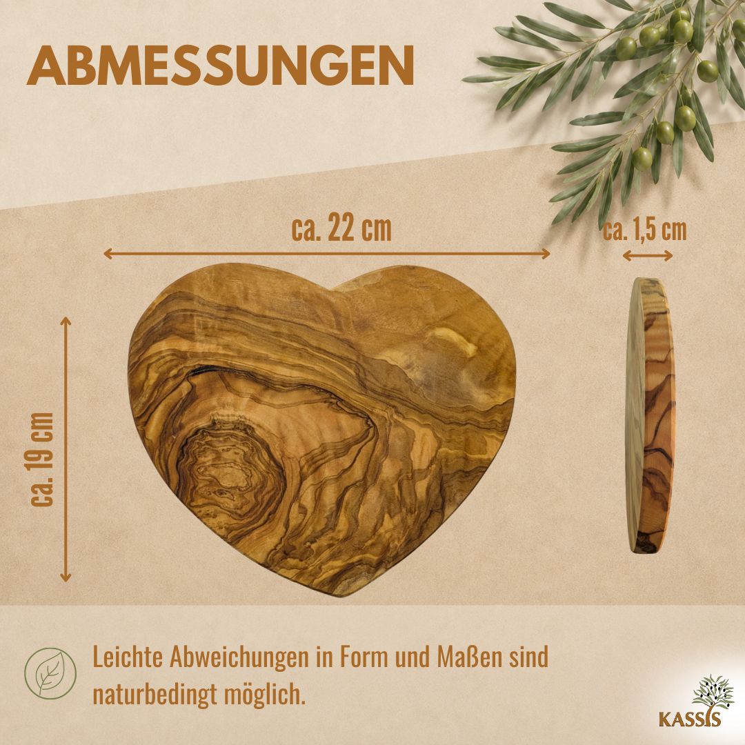 Servierbrett Herz aus Olivenholz (22 × 19 cm) | Herzbrett & Schneidebrett aus Holz-2