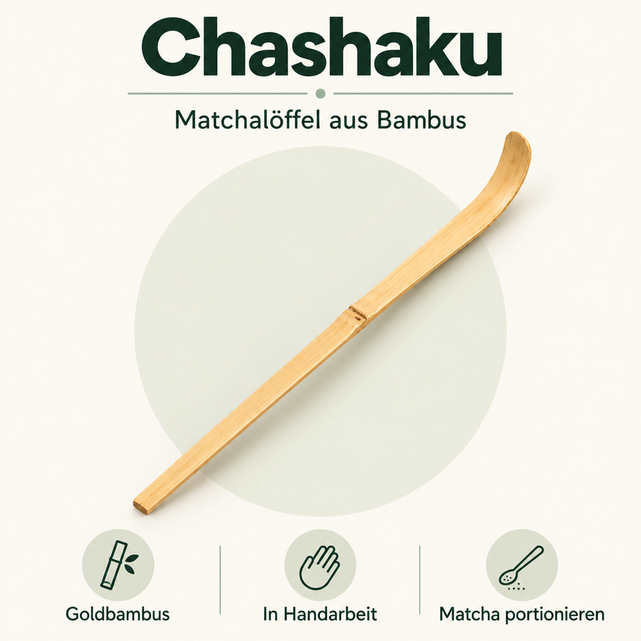 Chashaku Matchalöffel aus Goldbambus im cremefarbenen Evrilo-Design