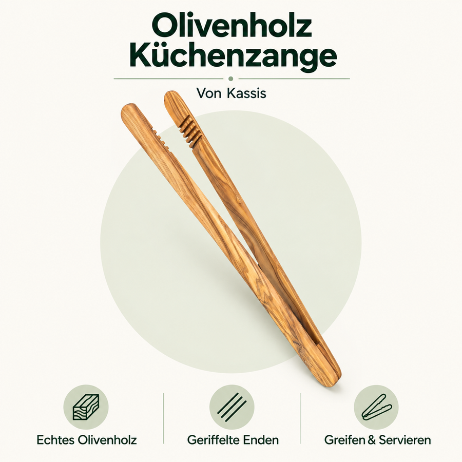 Küchenzange aus Olivenholz mit geriffelten Enden