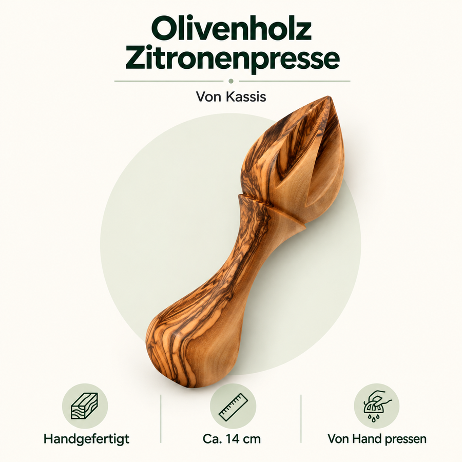 Handliche Zitronenpresse aus Olivenholz – ca. 14 cm