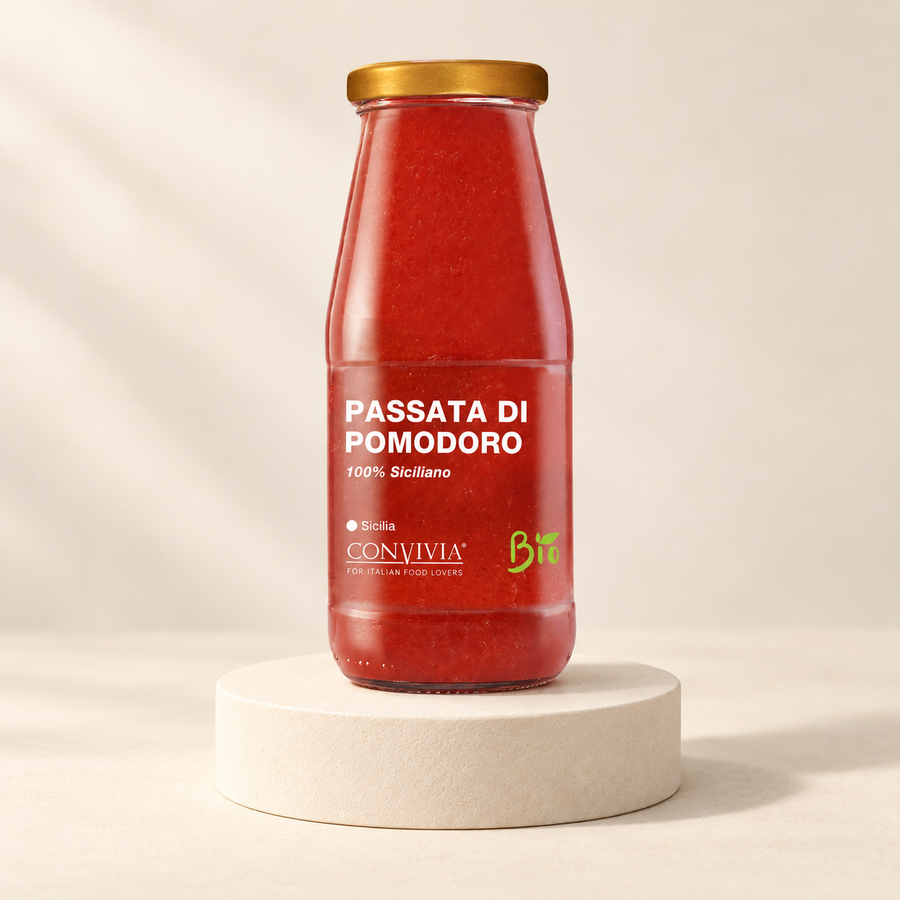 Bio Passata di Pomodoro – Tomatenpassata 420 g – Produktfoto im Evrilo-Stil